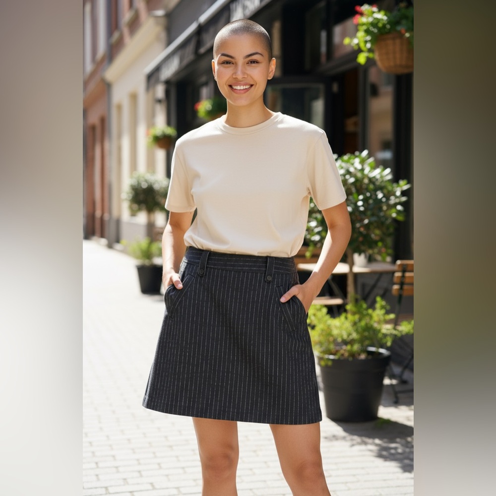Brand New! Ann Taylor Loft Navy and Gray Pinstripe Pencil Skirt.